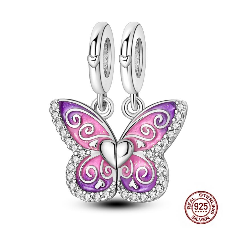 Pink Butterfly Charms Beadscopper Original Heart-Shaped Dog Paw Travel Charm Fit Bracelets Pendant For Women Jewelry Making