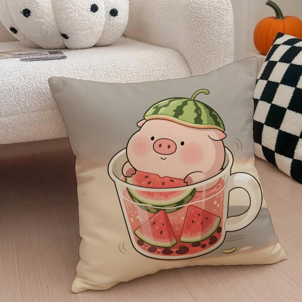 Cute Pig Summer Surprise Cushion Cover Throw Pillow Cover Hidden Button Durable Polyester Chair Cushion