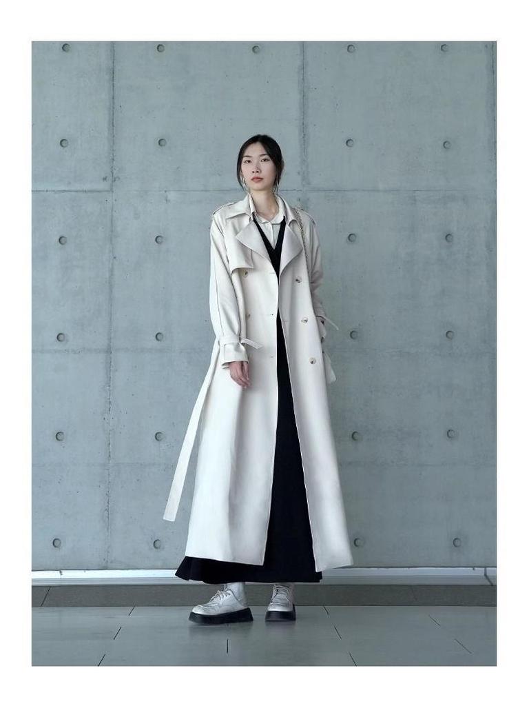 Women's Tall Extra-Long Grey Trench Coat, Spring Autumn 2025 New Style, Ankle-Length Casual Outerwear
