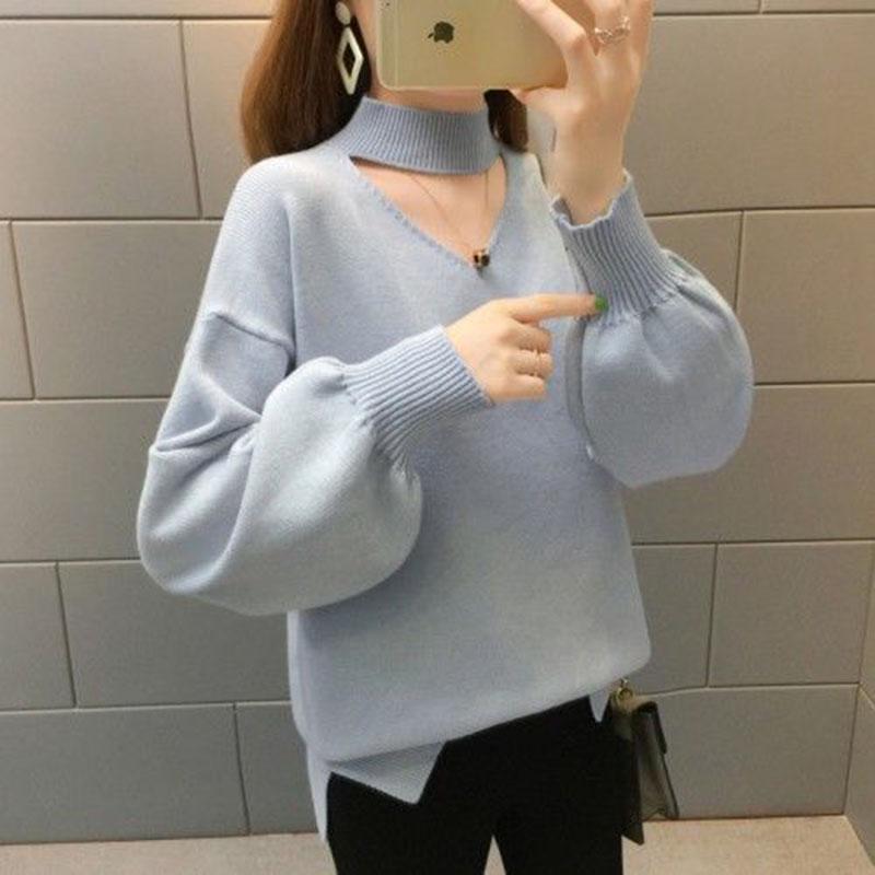 

Модные повседневные женские свитера на осень и зиму, вязаные рубашки, свободные пуловеры с длинными рукавами, большие размеры M