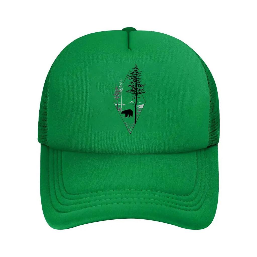 Wilderness Bear Trees Graphic Mesh Baseball Cap Casual Hat Outdoor For Womens Unisex FeUnisex