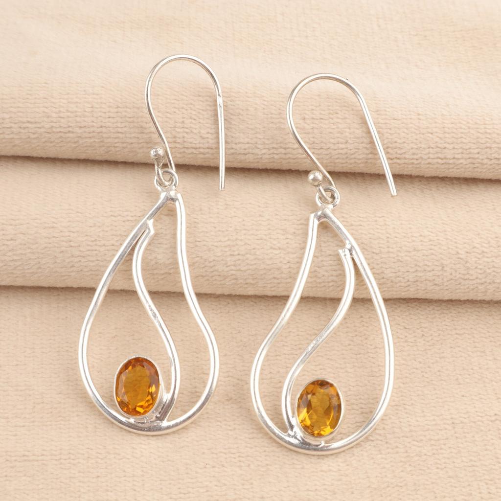 Citrine Gemstone 925 Sterling Silver Dangle Best Friend Gift Earrings Jewelry EE-139-14