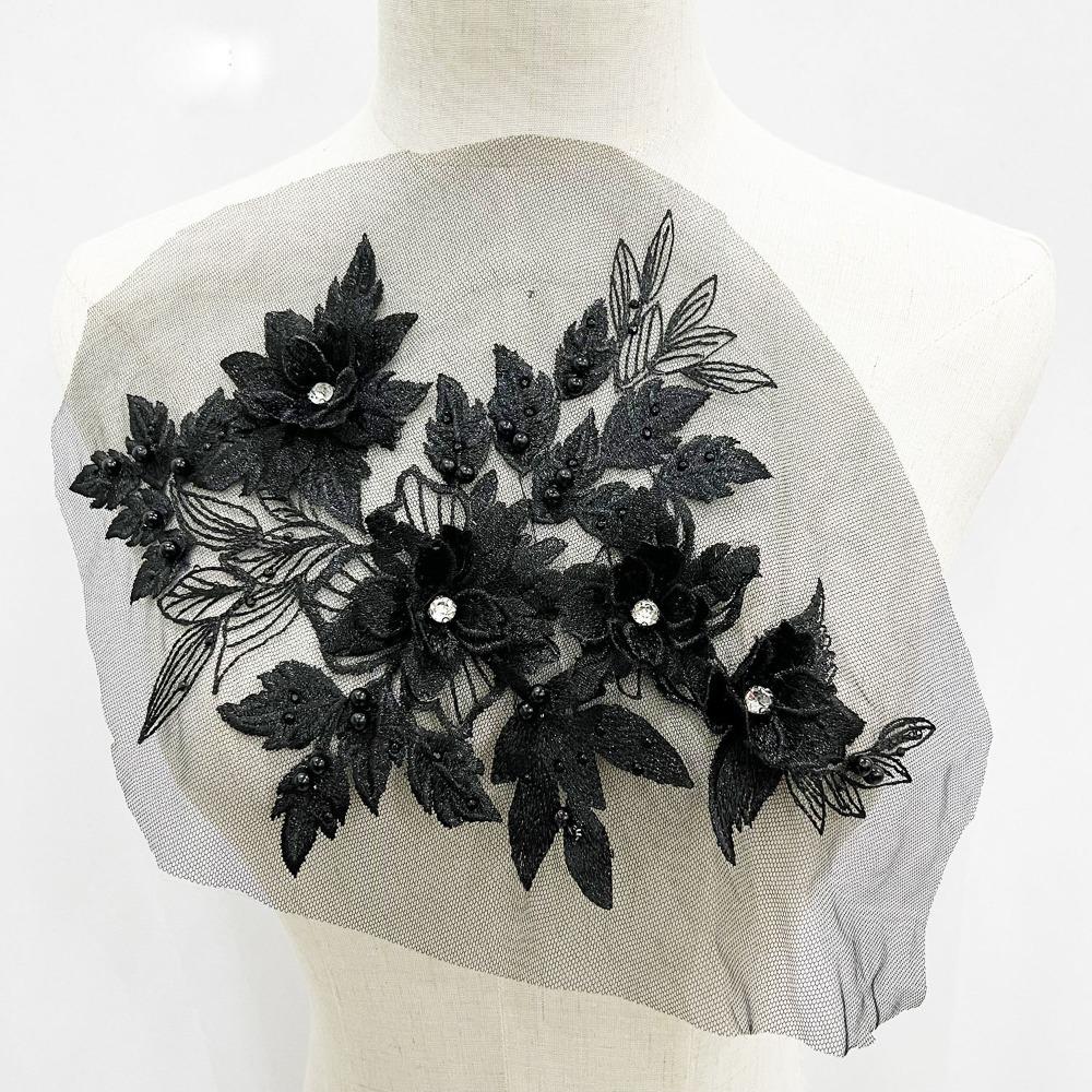 Sequins Flower 3D Embroidery Patches Handmade Lace Fabrics Applique Embroidered Floral Patches
