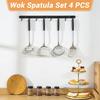 FJNATINH 4-Piece Stainless Steel Wok Utensil Set with Spatula, Ladle, Skimmer Spoon, and Slotted Spatula for Carbon Steel