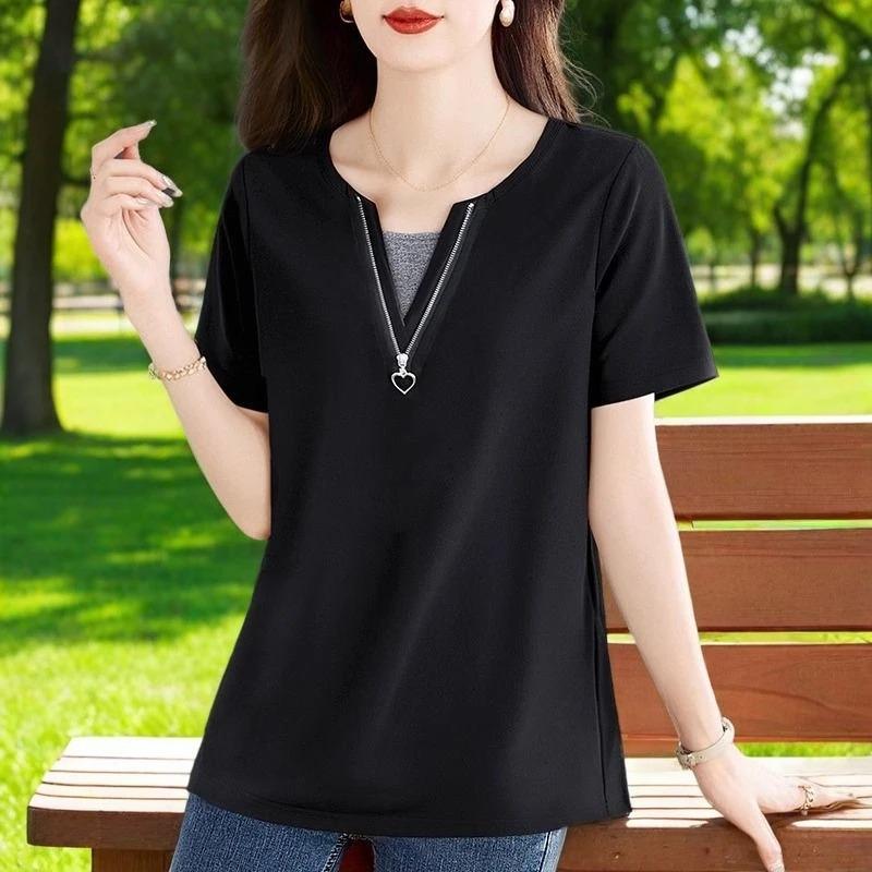Summer New Plus Size Women's Half-sleeved Tops Loose and Comfortable Mid-length Short-sleeved T-shirt Mom Wear