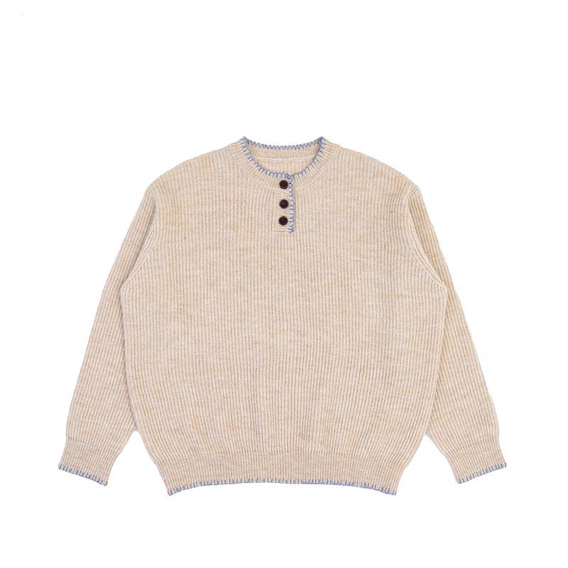 

MADEEXTREME 24FW Свитер-пуловер Хенли свободного кроя ручной вязки из шерстяной смеси L абрикосовый