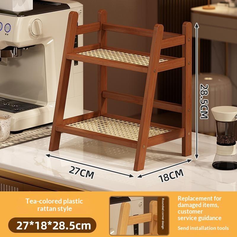 2-Tier Bamboo Ladder Shelf - Natural Wood Storage Rack with Rattan Shelves, Decorative Organizer for Bedroom/Living Room