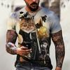 Handsome Motorcycle Cat 3D Print Summer Men's Round Neck T-shirt Casual Short Sleeve Oversized Pullover Fashion Trend Men Clothing