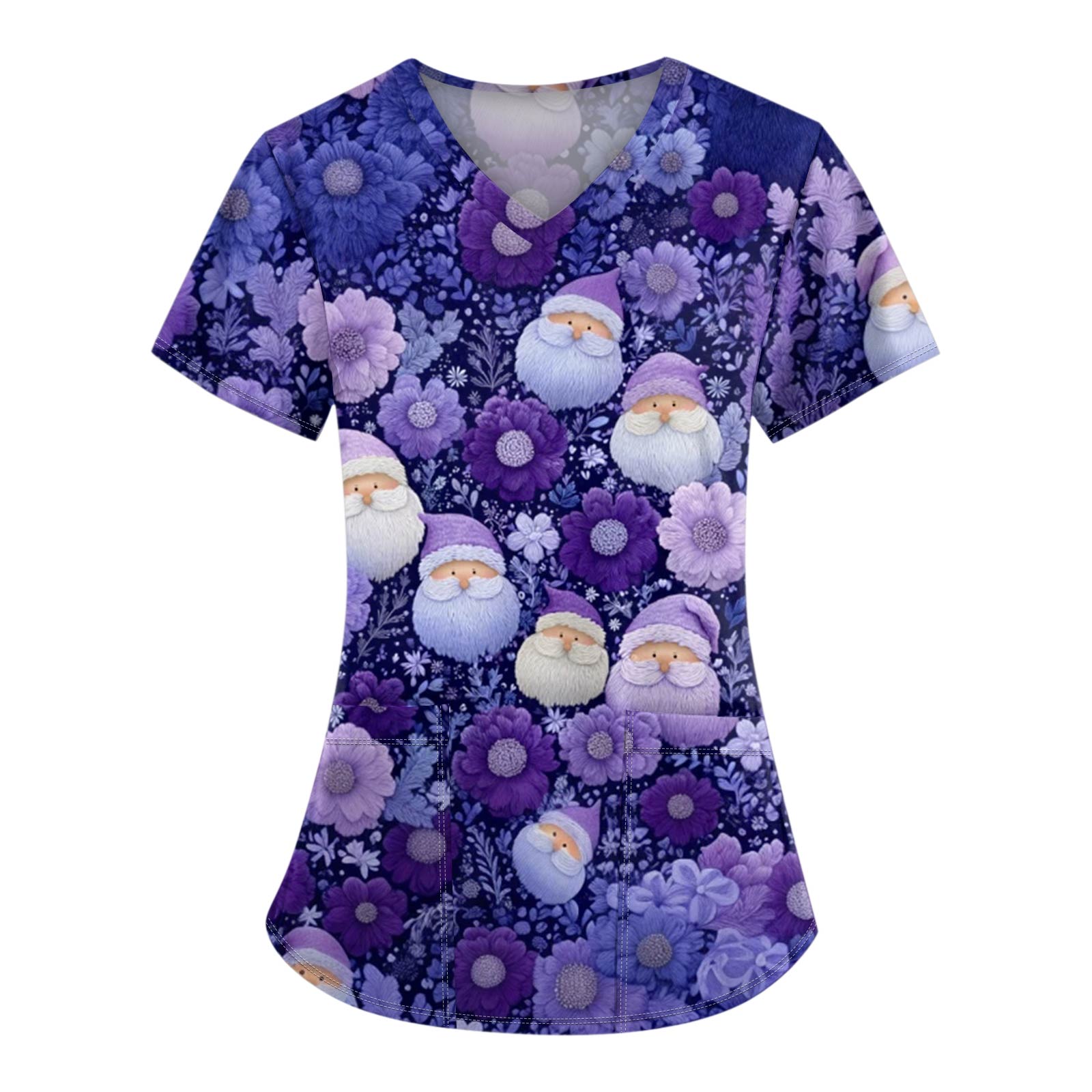 

Женские топы с короткими рукавами и v-образным вырезом с рождественским принтом, рабочая блузка с карманами XXXL фиолетовый