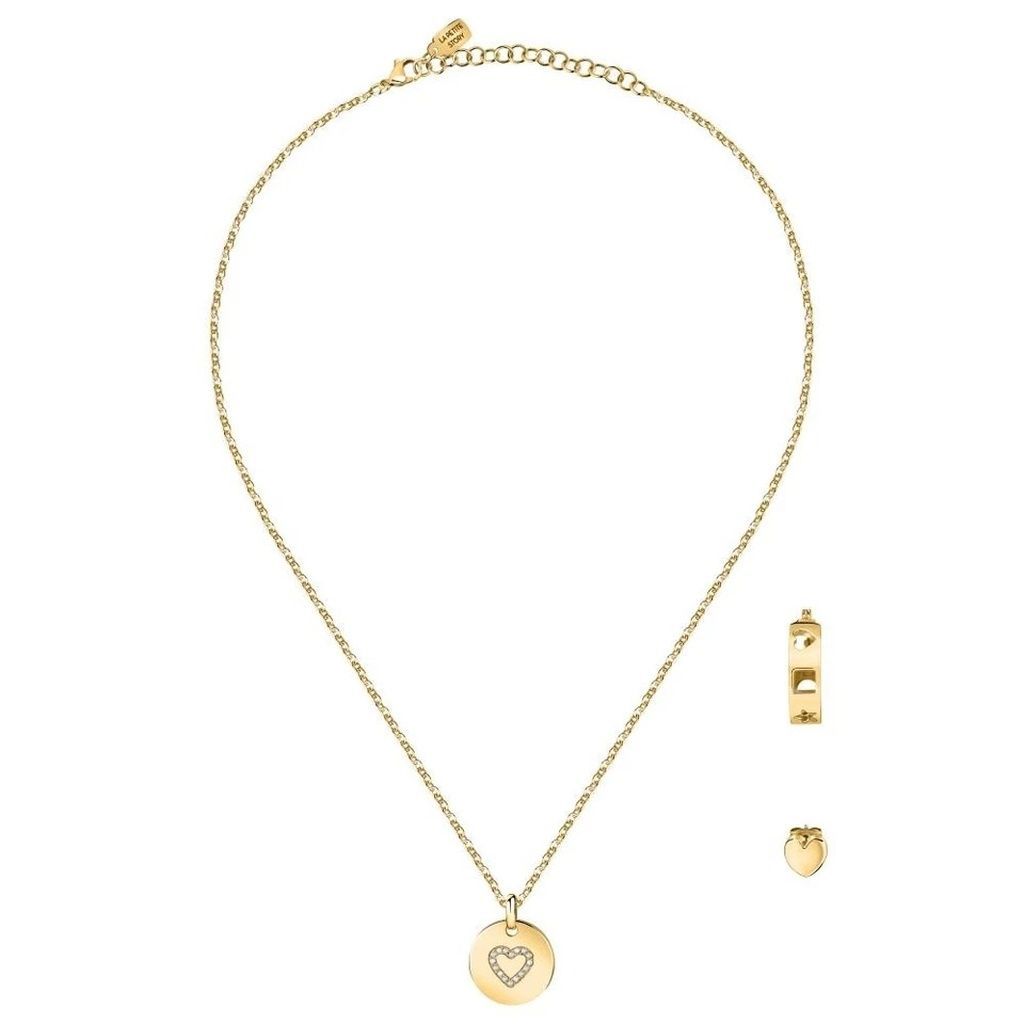 La Petite Story Gold Tone Steel Necklace And Earrings Special Set With White Zircon LPS20ASD02 For Women
