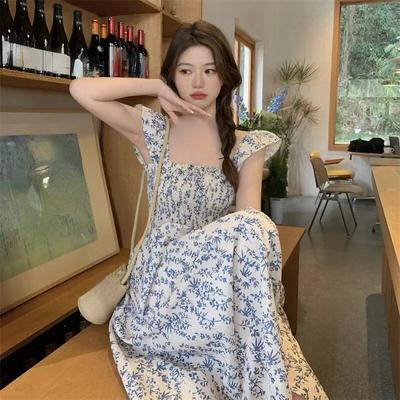 Summer Fresh French Style Sleeveless Dress Soft Backless Slim Fit High Waist Appears Slim Long Dress Women