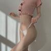Girl Summer Pure Color Thin Band Ring Ice Silk Without Trace Stick Glue Low Waist Triangle Briefs
