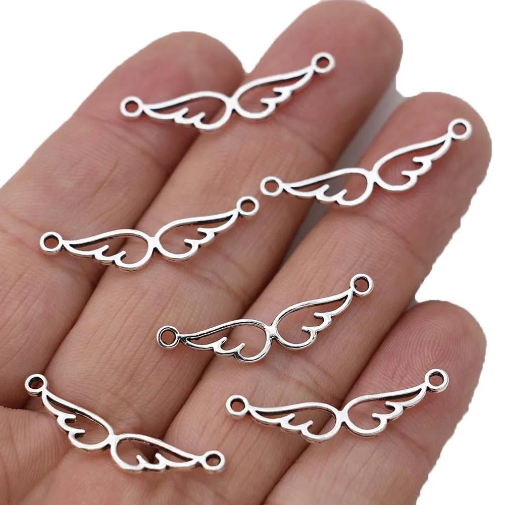 30Pcs Silver Plated Angel Wings Charm Connectors For Jewelry Making Bracelet Diy Craft Necklace Accessories 30X7Mm