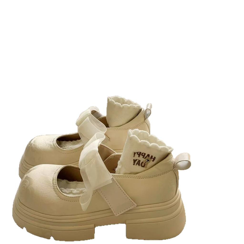 Mary Jane kleine Lederschuhe Damen 2025 Sommer neue Plateau Schnürung Schleife Nationalstil mit Rock Big Head Einzelne Schuhe