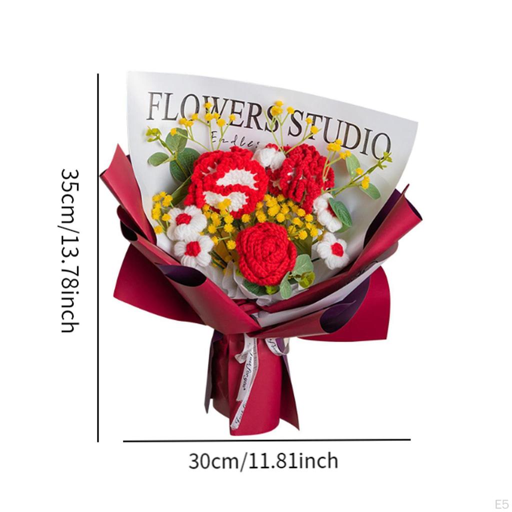 Crochet Bouquet, Handmade Knit Flowers, Artificial Already Made for Valentine's Day,