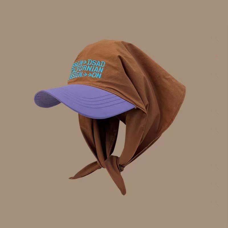 Personalized Color Matching Headscarf Strap Cap Women'S Summer Trend Fashion Letter Embroidery Sunscreen Hat