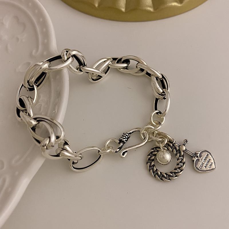 Retro Korean-Japanese Geometric Hollow Ring & Heart Letter Bracelet for Women