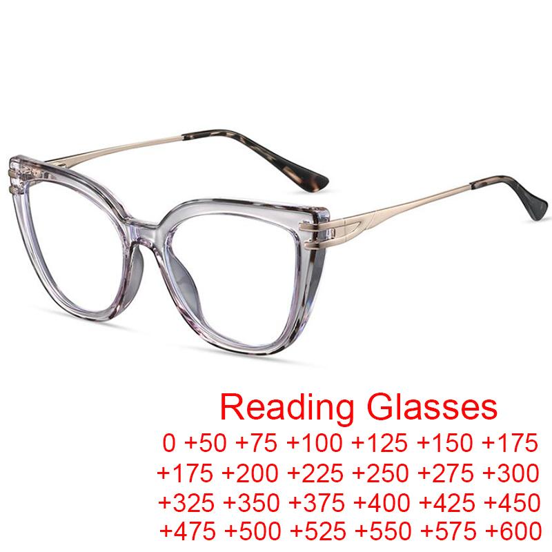 Anti Blue Light Cat Eye Reading Glasses Women Big Frame Luxury Trend Optical Computer Eyeglasses Presbyopic Events Plus +1