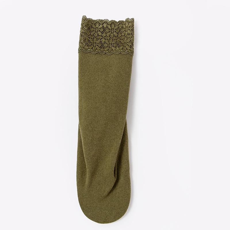 Women's Non-Slip Thermal Velvet Lace Trim Mid-Calf Socks - Cold-Resistant, Thickened Cotton for Autumn and Winter