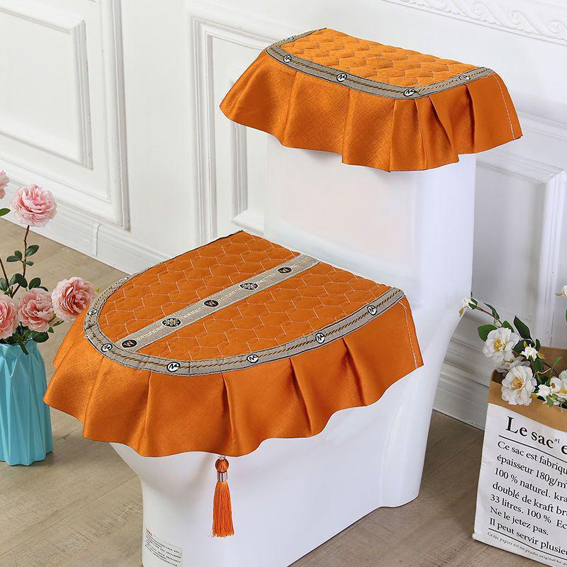 Universal European Style Double-Sided Toilet Seat Cover Set with Zippered Lace Fabric - All Seasons, Three-Piece Set.