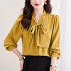 French Design Sense Streamer Shirt Commuting Versatile Temperament Satin Solid Color Shirt Women's Spring Top