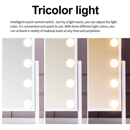 LED Lighted Makeup Mirror 3 Colors Lighting Touch Control Adjustable Stepless Dimming Cosmetic Mirror Portable Travel Vanity Mirror with Lamp