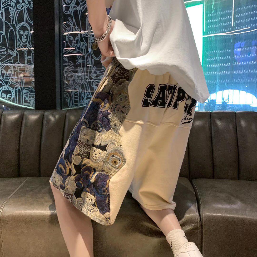 

Мужские модные шорты Bear High-Street Splicing Loose Wide Leg Summer Double Extra Large абрикосовый