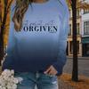 Autumn&Spring Clothing Gradient Colors & Letters Print Sweater Tops for Women Round Neck Long Sleeve