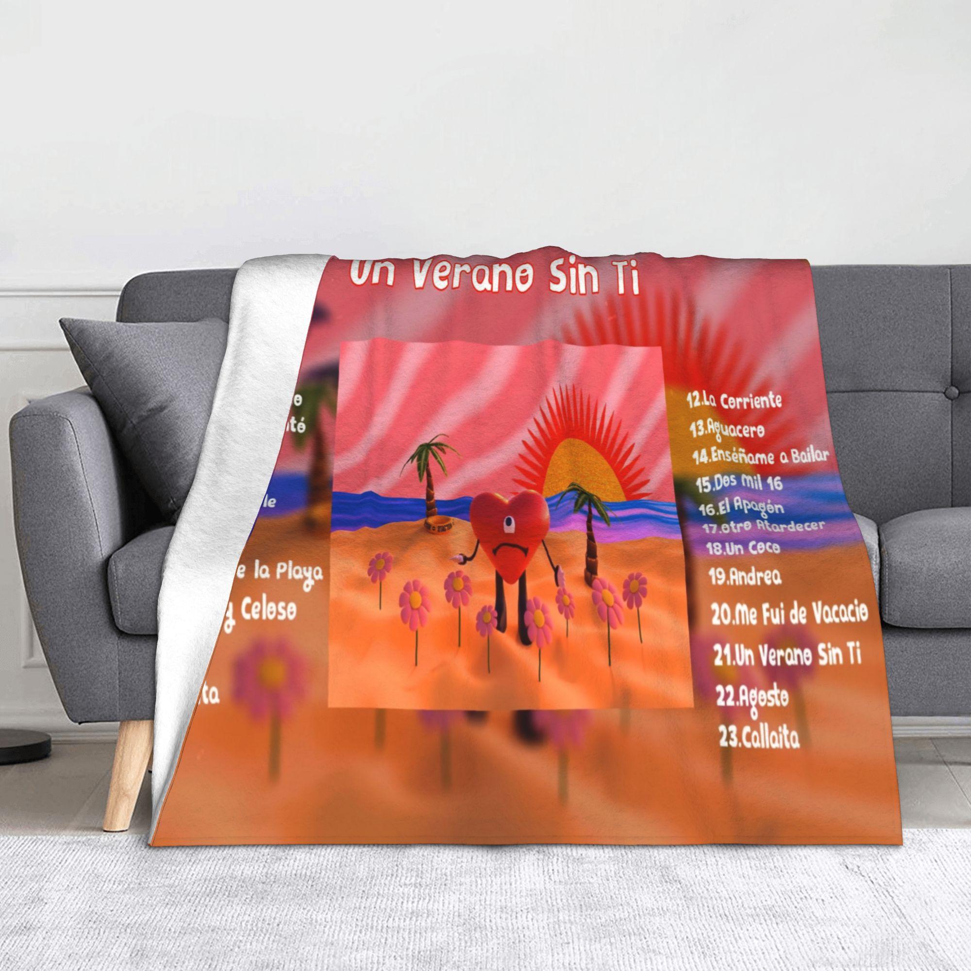 

Bad Bunny Collage Puerto Rico Blankets Flannel Print Breathable Lightweight Throw Blankets for Bed Outdoor Bedspread 75cmx90cm