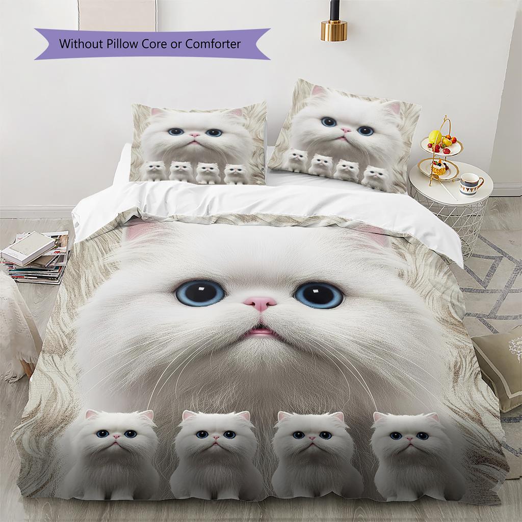 Persian Cat Pattern Bedding Quilt Set Quilt Cover Pillowcase Home Decoration Gift (1 * duvet cover + 2 * pillowcase, without core)