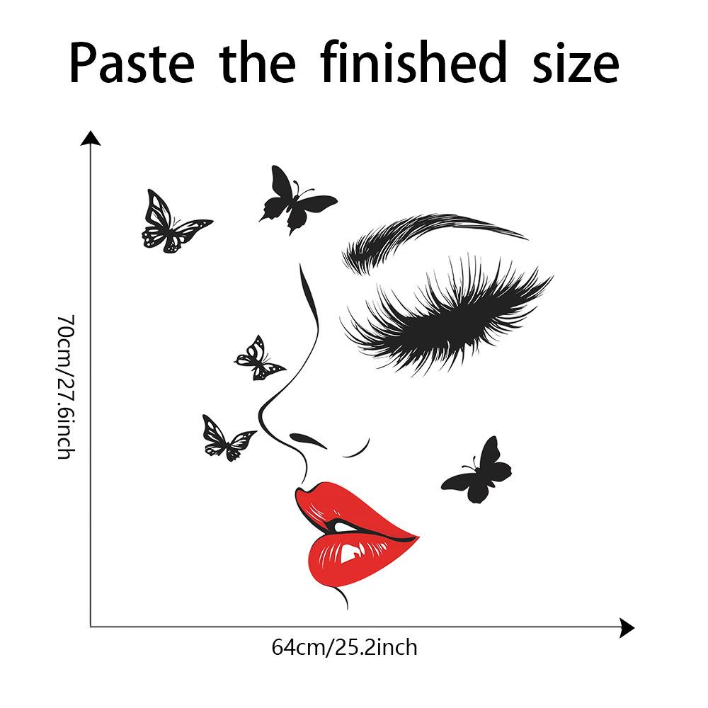 Red Lips Woman Butterfly Wall Sticker Self-Adhesive Removable for Bedroom Living Room Study Background Wall Decoration