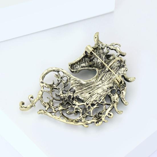 Brooch Alloy Horse Head Design Pin with Sparkling Rhinestones Retro Style