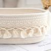 Boho White Khaki Rectangular Tassel Storage Basket Polyester Rope Open Top Organizer For Living Room Bedroom Bathroom Storage