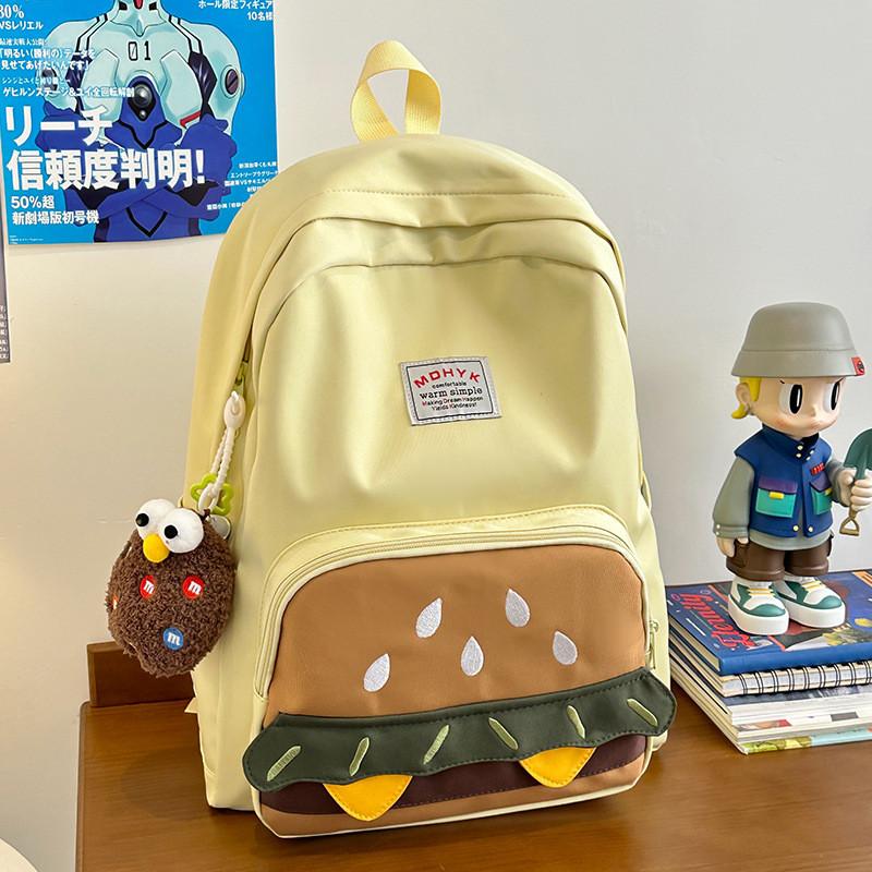 

Nylon Hamburger Cartoon Casual Backpack With Dual Color Design For Use Daily YellowCharms