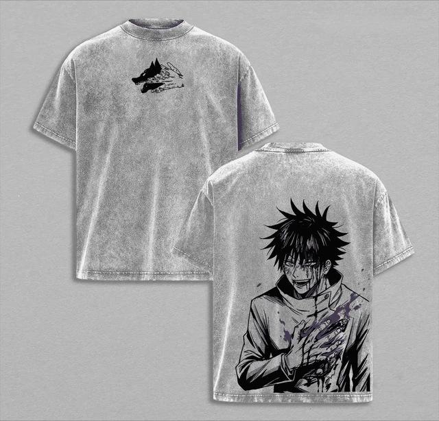 Fushiguro Megumi Anime T-Shirt Jujutsu Kaisen Y2K Washed Cotton T-Shirt Men S Clothing Summer S серый