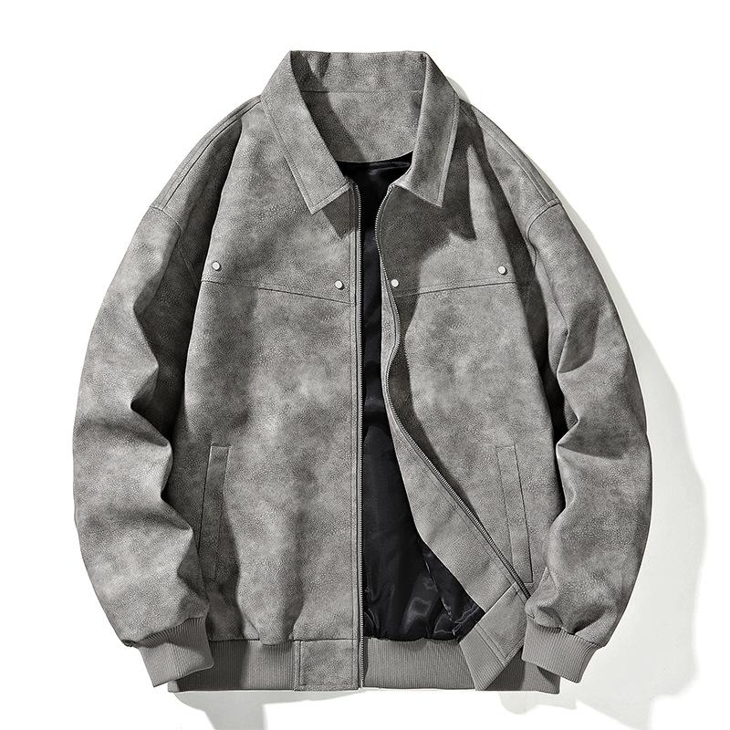 Jacket Men's Spring and Autumn New American Trend Retro PU Leather Jacket Fleece Lapel Jacket