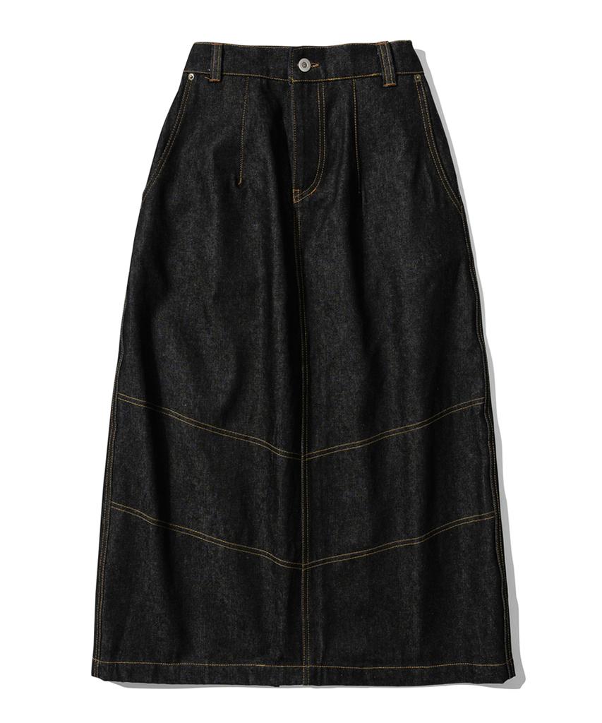 Seinteukeulu Wide Dome Half-Band Long Skirt Wdh-1303 Black Denim Brs