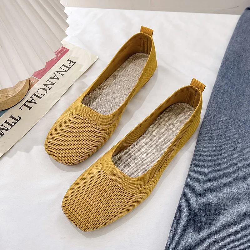 WomenSummer Fashion Knitted Mesh Breathable Ladies Loafers Comfort Square Toe Casual Flats Women Work Shoes Comfortable for Work