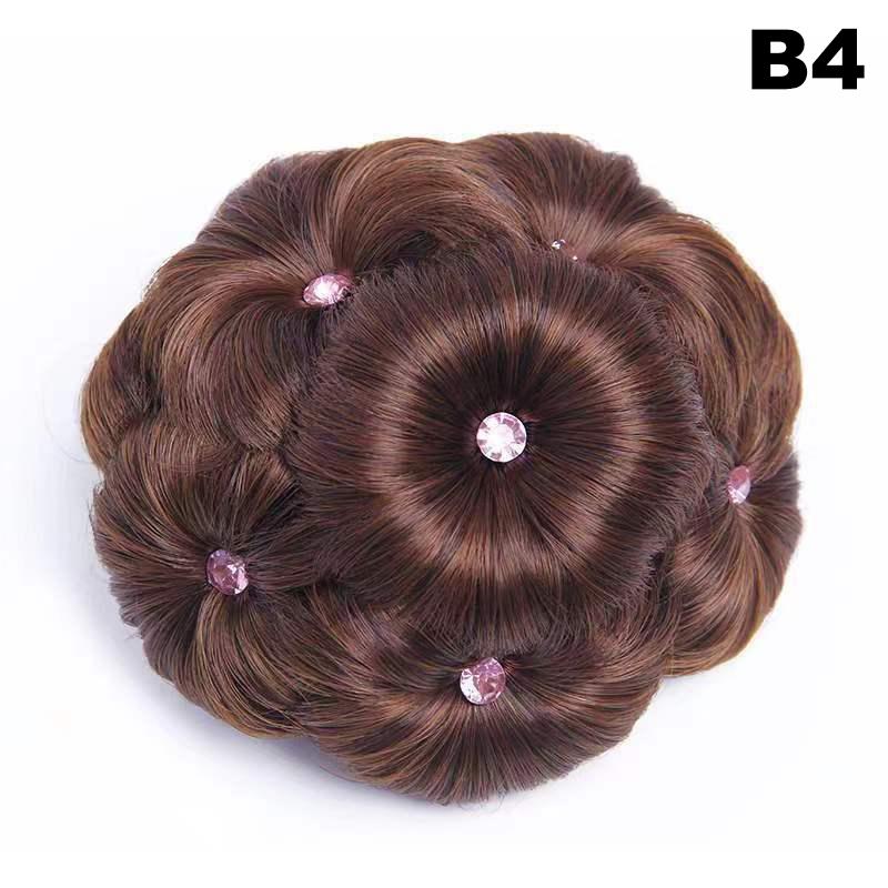 Synthetic Hair Bun Bud Hair Clips With Diamond Colorful Shiny For Women Ponytail Claw Clip Lifelike Hairpiece Styling Tools