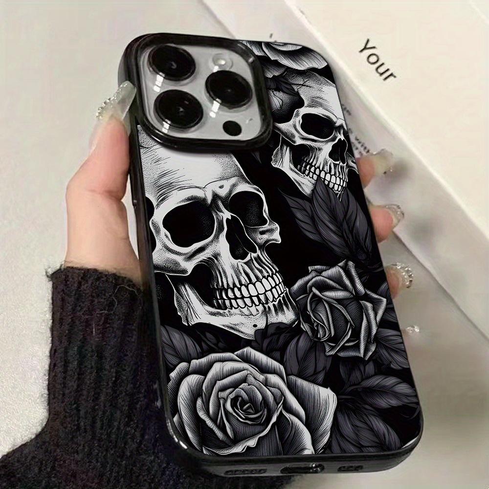 Skull Rose design phone case suitable for iPhone 17 16 15 14 13 12 11 Pro/Max/Plus anti drop and shockproof back cover