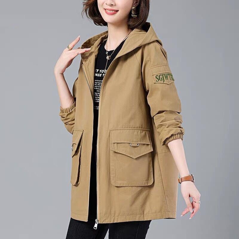 Fashion Women's Trench Coat Spring Autumn Lined Coat Tops Korean Loose Hooded Casual Female Windbreaker Outerwear 4XL