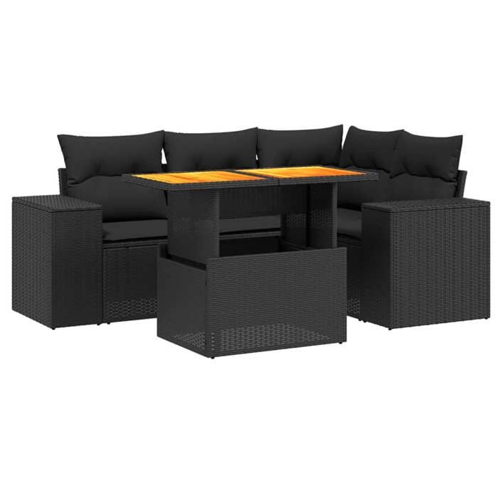 VidaXL Salon de Jardin avec Coussins 5 pcs, Canapés de Terrasse, Ensemble de Meubles de Patio, Mobilier d'Extérieur, Noir 3272616