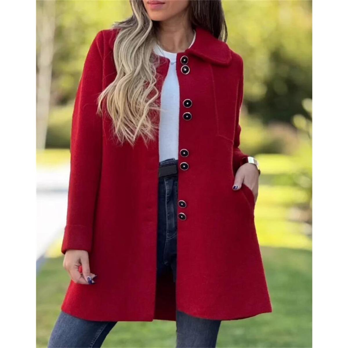 

2025 Autumn Winter Fashion Wool Blend Coat Women s Single Breasted Warm Outerwear with Fleece Lining 5XL червоний