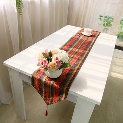 National Cotton Linen Stripes Table Runner Table Flag with Tassel  for Home Table Decoration
