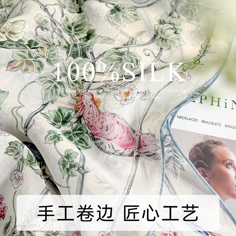 High-end georgette 100% mulberry silk silk scarf light and elegant silk square scarf summer sunscreen decorative scarf women