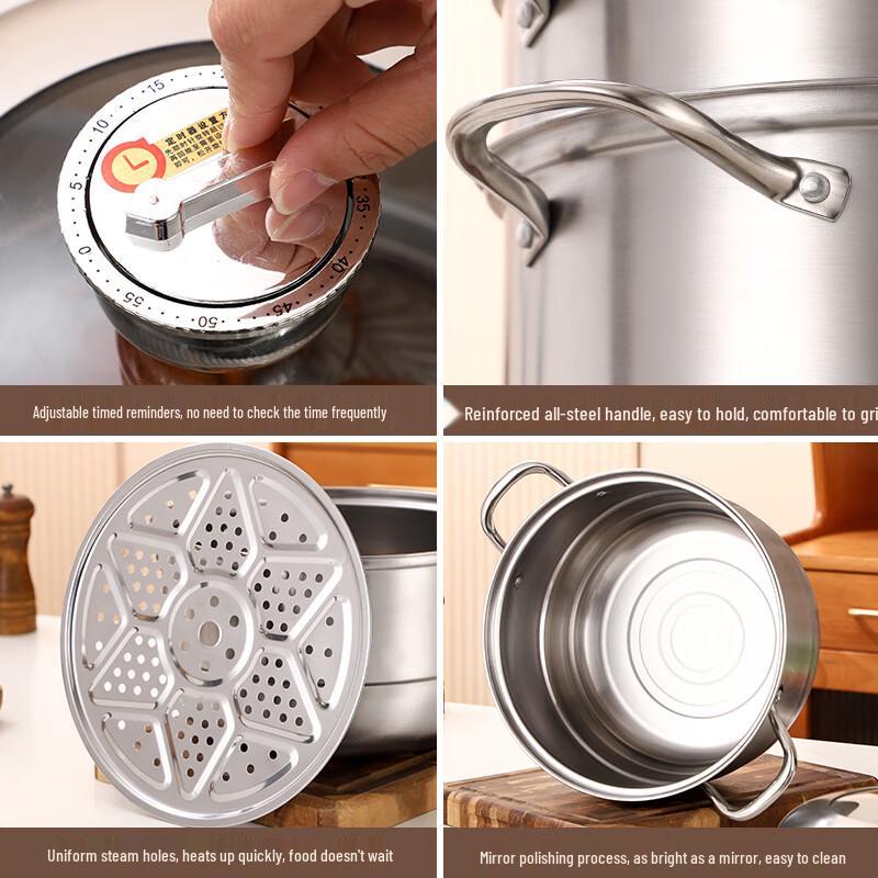 3-stöckiger Dampfgarer aus Edelstahl mit Timer