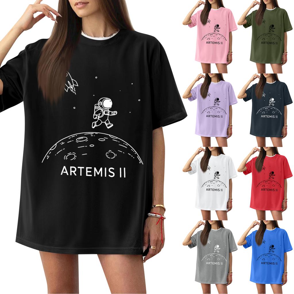 Women's Casual Printed T-Shirt Round Neck Pullover Short Sleeve Top