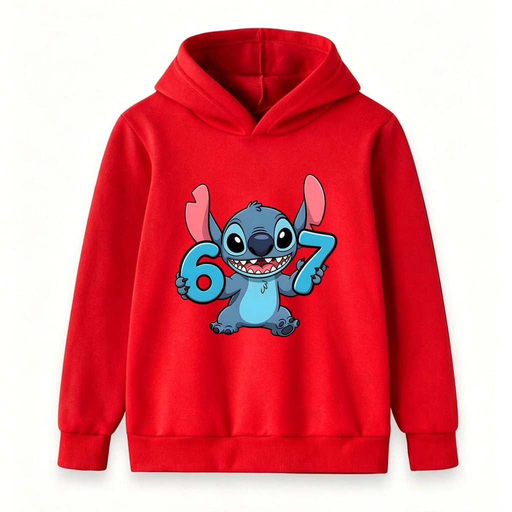 Kids Boys Girls Cute 67 Number Blue Alien Cartoon Print Pullover Hoodie Soft Casual Long Sleeve Hooded Sweatshirt For Daily Wear And School Activities