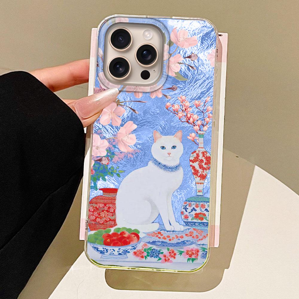 Cute Cat Flower Vortex Pattern Women Phone Case for Iphone 16 15 14 7 8 Plus 13 11 12 Pro Max X XS XR SE 2022 2020 16e 10 Cover
