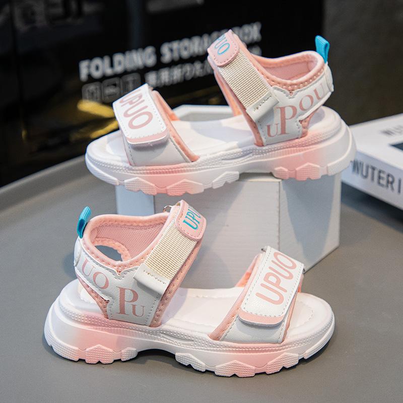 New soft soled sports beach shoes for girls, summer mid to large children's trendy pink princess children's shoes kids sandals